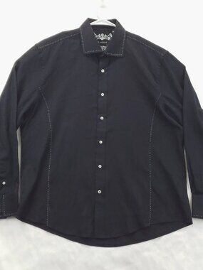 Zagiri Shirt Mens 2XL Black Embroidered Flip Cuffs Cotton Long Sleeve Button-Up